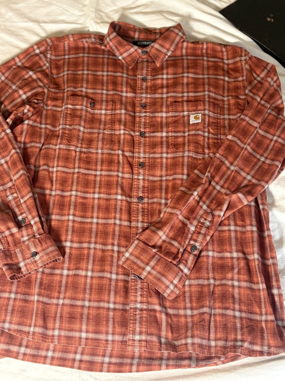 Carhartt Men's Rust Orange Plaid Button-Down Flannel Shirt